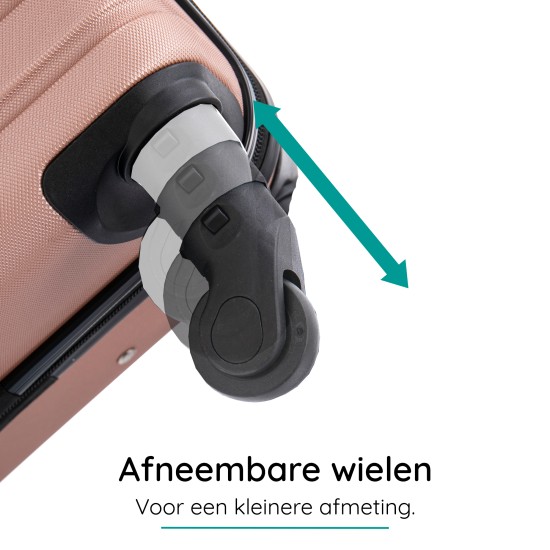 BlockTravel handbagage reiskoffer XS met wielen afneembaar 29 liter - inbouw TSA slot - lichtgewicht - rose goud