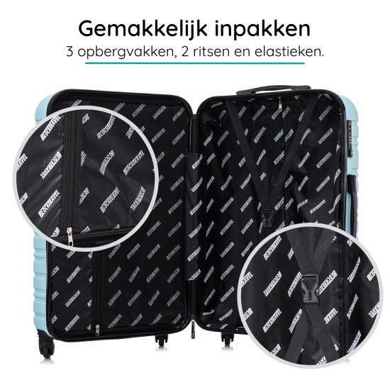 BlockTravel reiskoffer M met wielen afneembaar 74 liter - inbouw TSA slot - lichtgewicht - licht blauw