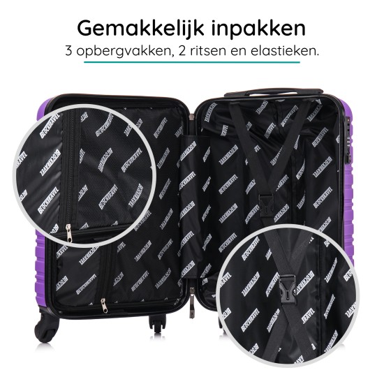 BlockTravel handbagage reiskoffer XS met wielen afneembaar 29 liter - inbouw TSA slot - lichtgewicht - paars