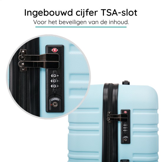 BlockTravel reiskoffer L met dubbele wielen 95 liter - inbouw TSA slot - lichtgewicht - licht blauw