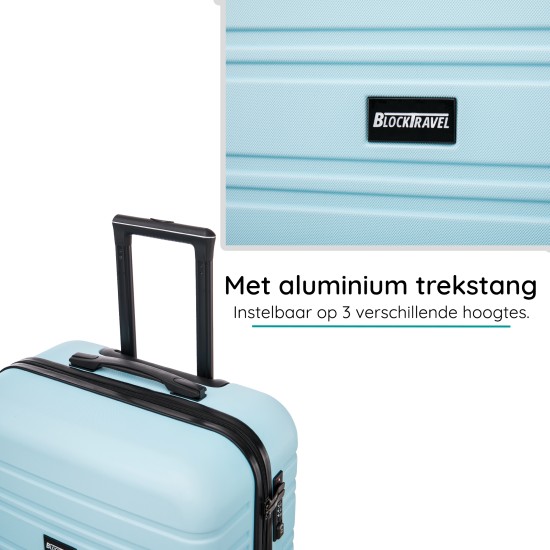 BlockTravel reiskoffer L met dubbele wielen 95 liter - inbouw TSA slot - lichtgewicht - licht blauw