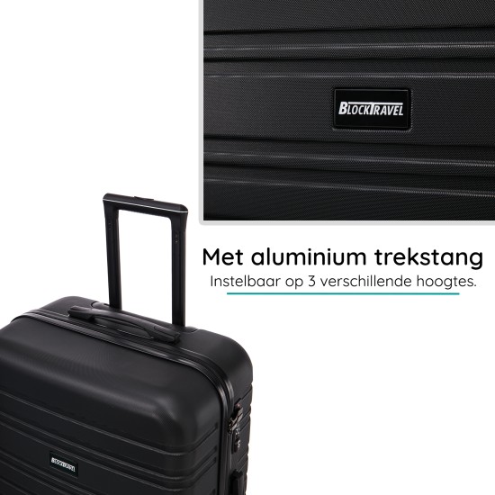 BlockTravel reiskoffer L met dubbele wielen 95 liter - inbouw TSA slot - lichtgewicht - zwart